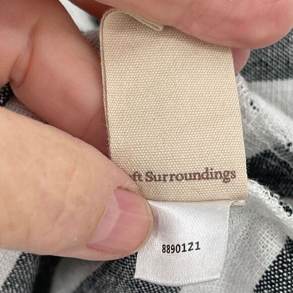 Soft Surroundings Gray White Cold Shoulder Linen Blend Stripe Tunic Blouse Large - Picture 8 of 8